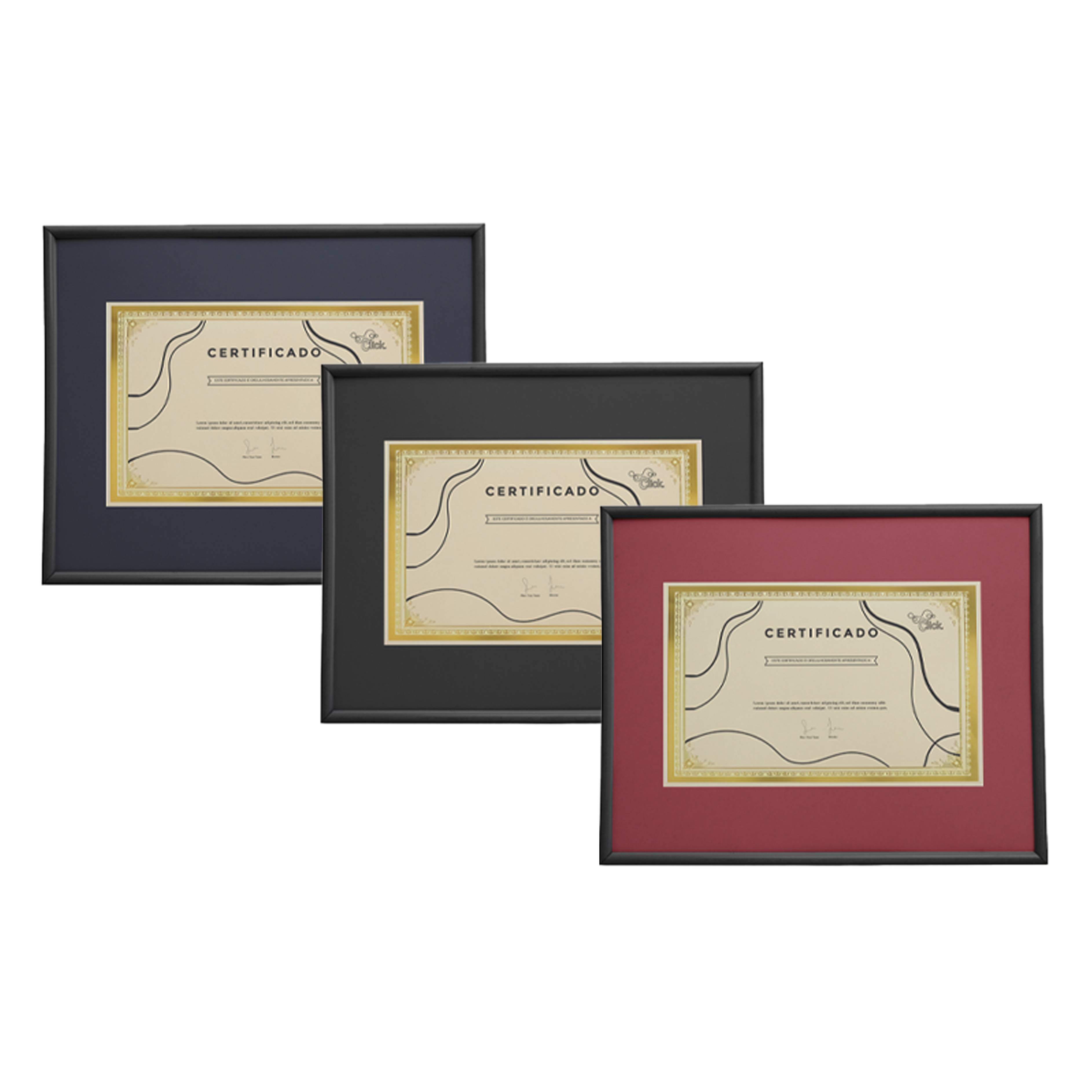 Certificado luxo com bordas douradas , formato 21x29,7 cm em quadro 42x29,7 cm com vidro.